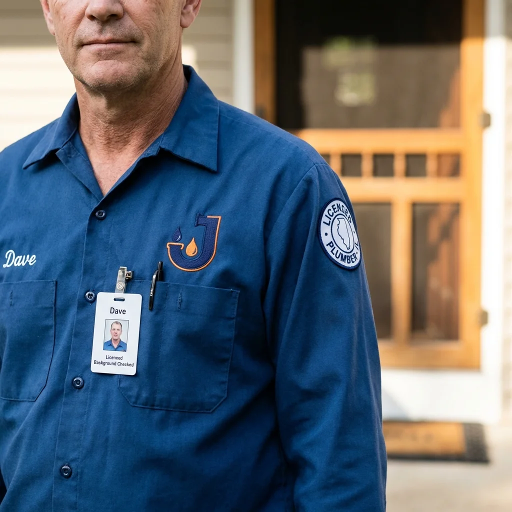 Licensed plumber showing ID badge in West Islip, NY