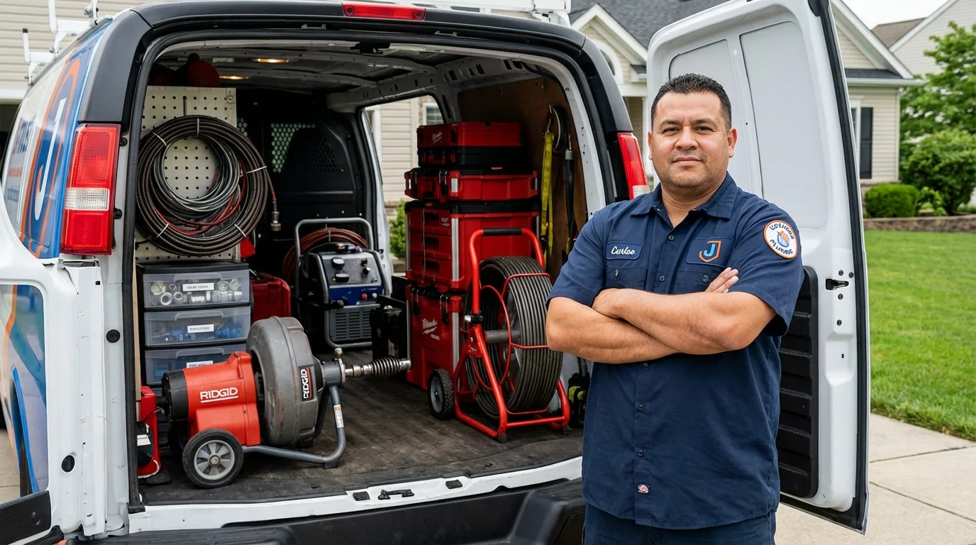 Professional drain cleaning equipment and Johns Plumbing LLC plumber in West Islip