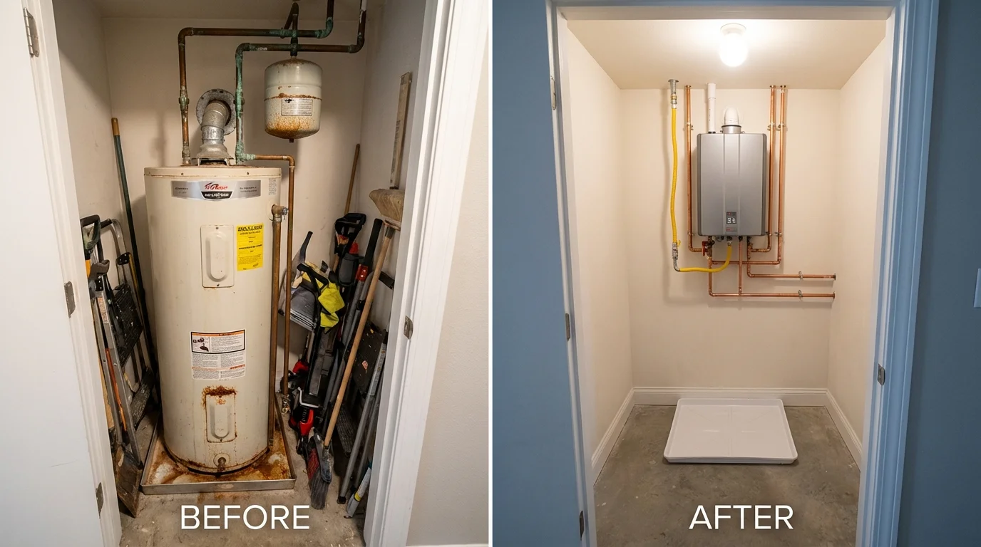 Tank water heater versus wall-mounted tankless unit comparison for West Islip, NY homeowners