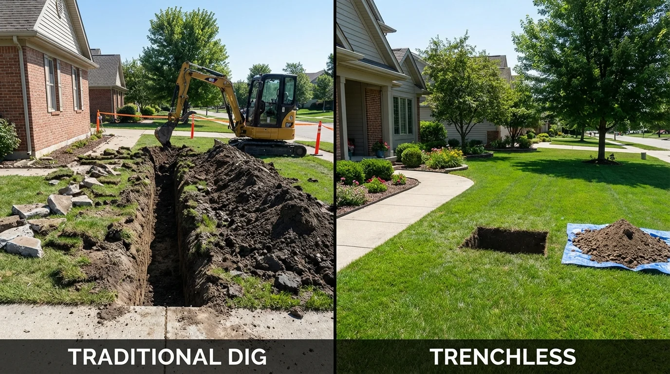 Trenchless sewer repair with minimal yard damage versus traditional excavation in West Islip, NY